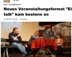 Bericht über die Talkshow "EiTalk" vom 22.04.2022 erschienen in den Rheinischen Anzeigenblätter vom 27.04.2022